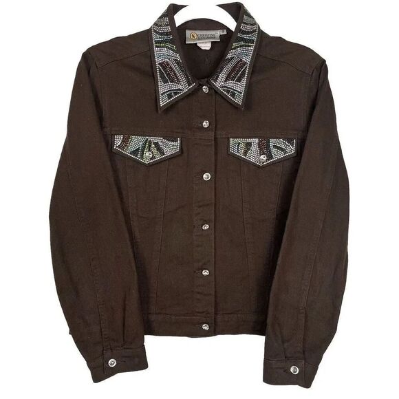 Vintage Christine Alexander Jacket Womens Size S Brown Denim Bling - Picture 1 of 9